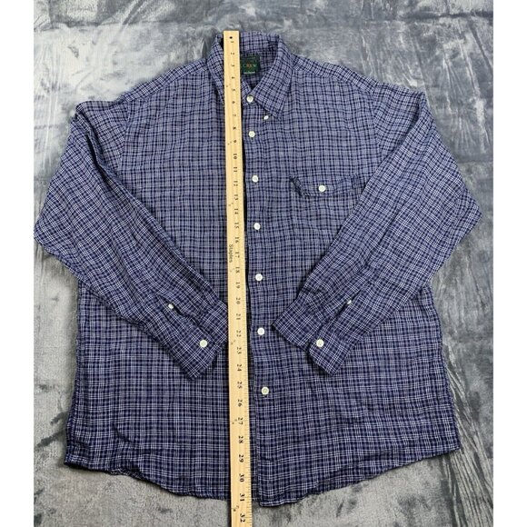 J.Crew Men's L 100% Irish Linen Navy Blue MicroCheck Button Up Casual Shirt - Picture 4 of 6